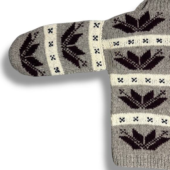 Vintage Cowichan Wool Sweater Pullover Shawl Collar Handmade Gray Burgundy Sz S - Picture 7 of 7